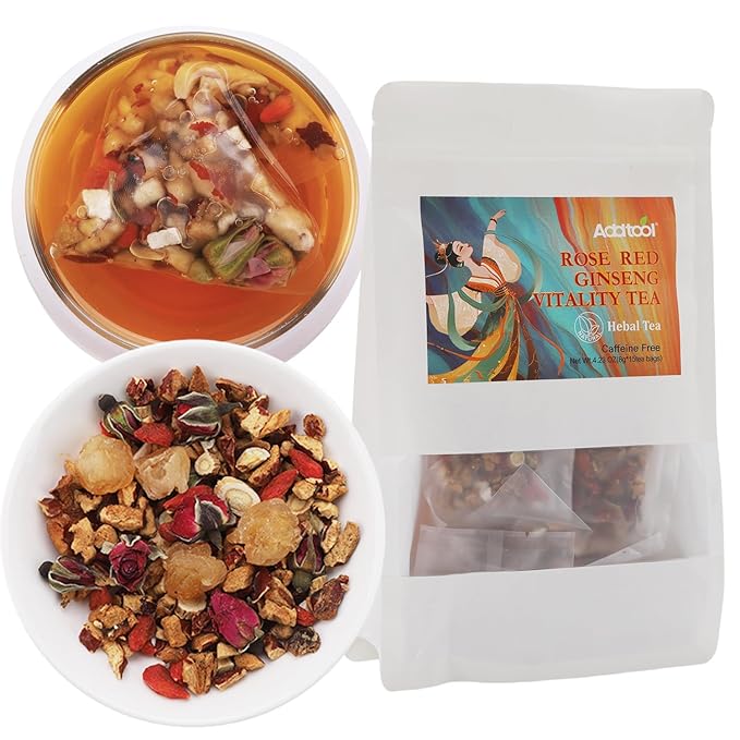 Red Ginseng Eight Treasure TeaAstragalus Rose Tea Red Ginseng &amp Rose Herbal Tea Blendwith Rose Goji BerryAstragalus -ForNatural Vitality &ampMen and women are suitable for drinking Glowing S