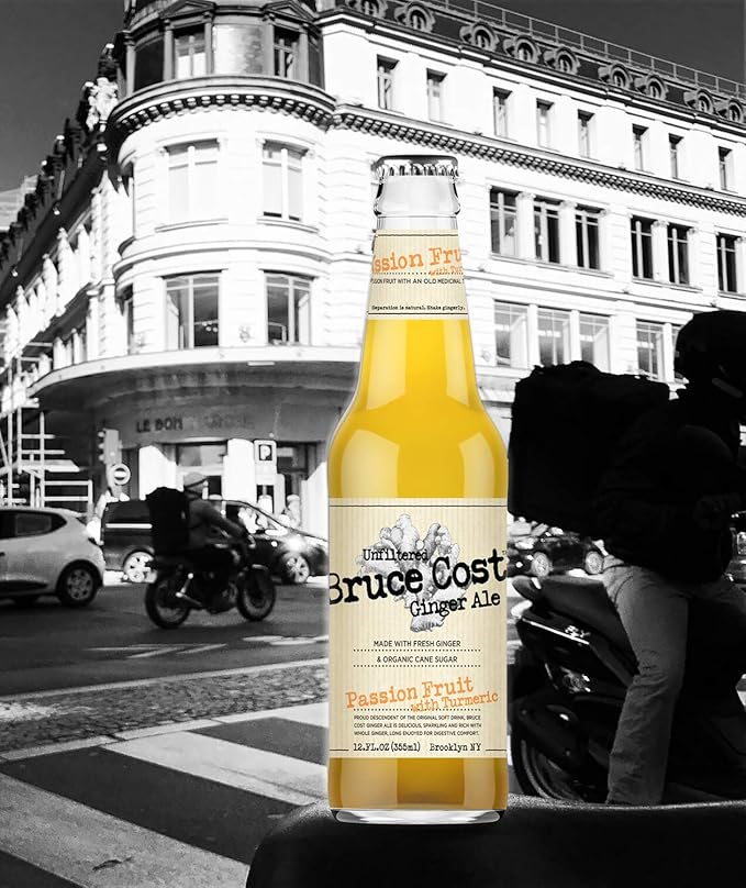 Bruce Cost - Unfiltered Ginger Ale - Passion Fruit with Turmeric - 12 oz (9 Glass Bottles)
