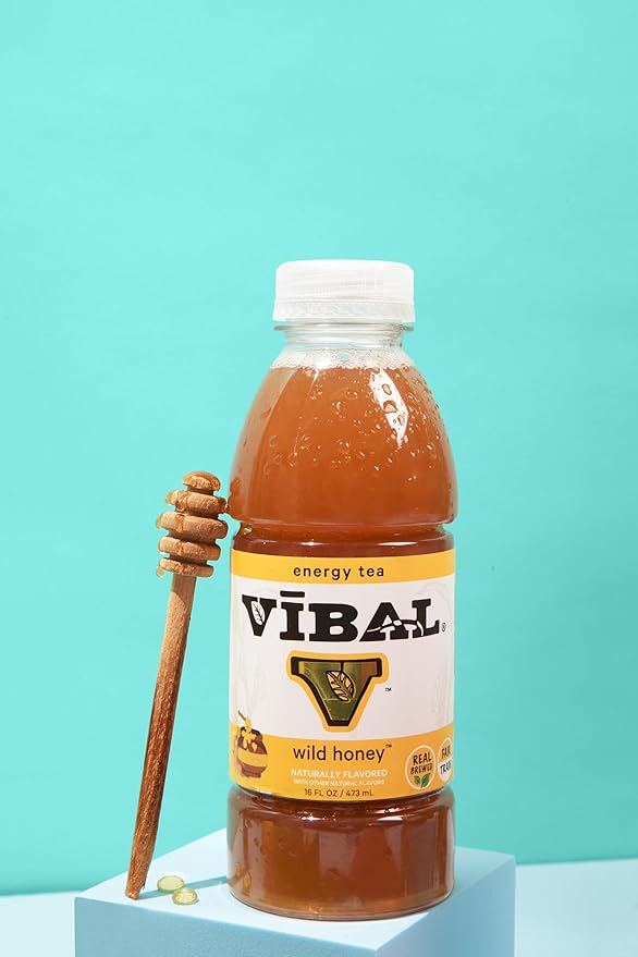 VIBAL ENERGY TEA Wild Honey 16 Fl Oz 6-Pack Natural Energy High Caffeine Ginseng Theanine Low Sugar Low Carb Low Calorie Adaptogens Nootropics