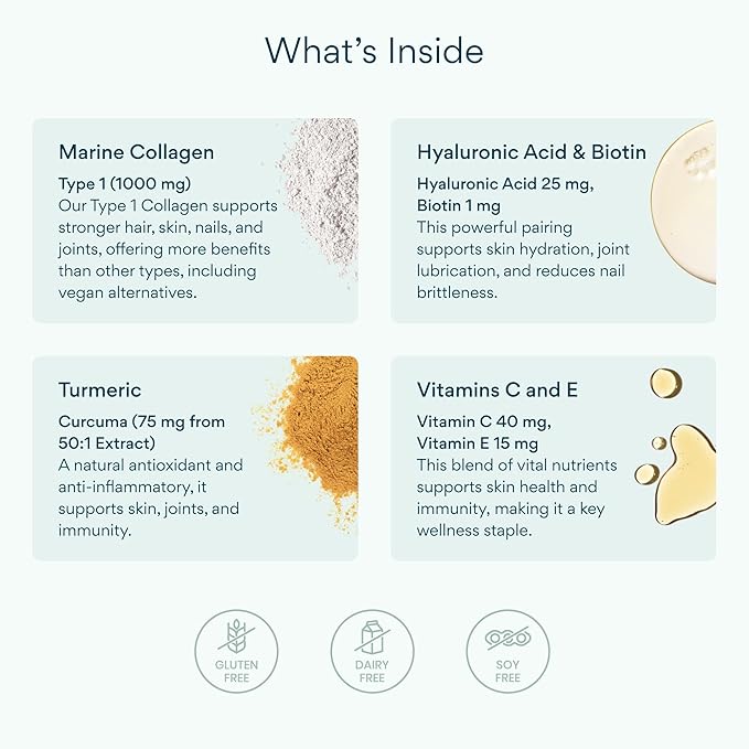 Bettervits Collagen Peptides Complex with Hyaluronic Acid &amp Turmeric | Hydrolyzed Marine Collagen Supplements for Women &amp Men | Collagen with Vitamin C for Skin Hair Nails &amp Joints – 60