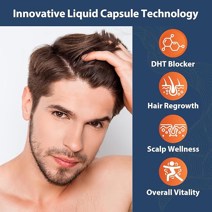 DHT Blocker for Men with Saw Palmetto &amp Biotin Hair Growth Formula in Liquid-Filled Capsules Hair Loss Supplements Hair Regrowth Vitamins Proprietary Herbal Blends - 180 Capsules