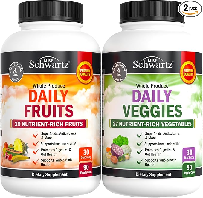 Daily Fruits and Vegetables Supplement for Adults - Super Fruit and Veggies Capsules for Enhanced Energy Gut Health Immune Support &amp Overall Wellness with 47 Whole Food Fruits and Veggies - 1 Mont