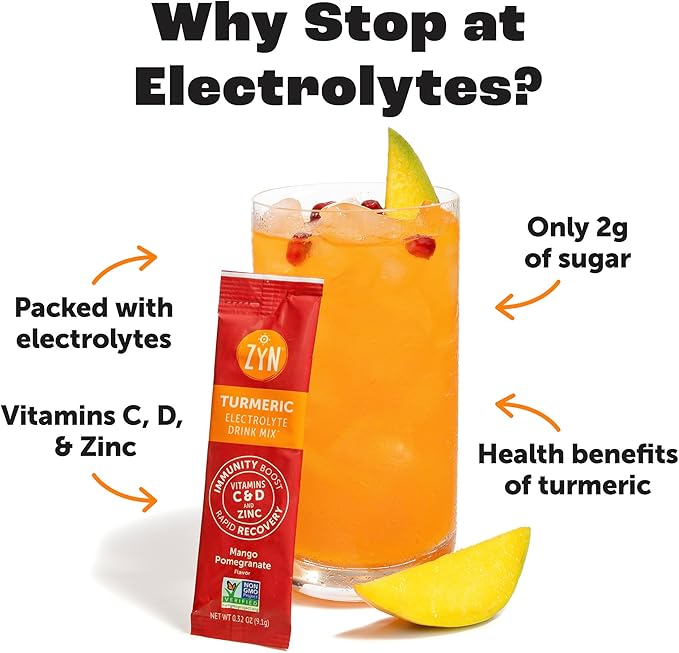 ZYN Electrolyte Drink Mix Hydration Packets Mango Pomegranate Electrolytes Powder Pack of 32