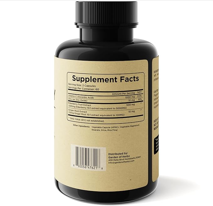 Elderberry with Vitamin C Zinc &amp Ginger – Potent Immune Booster 5000 Mg Elderberry Zinc &amp Vitamin C – Non-GMO Immunity Vitamins for Adults to Help You Feel Vibrant 120 Caps
