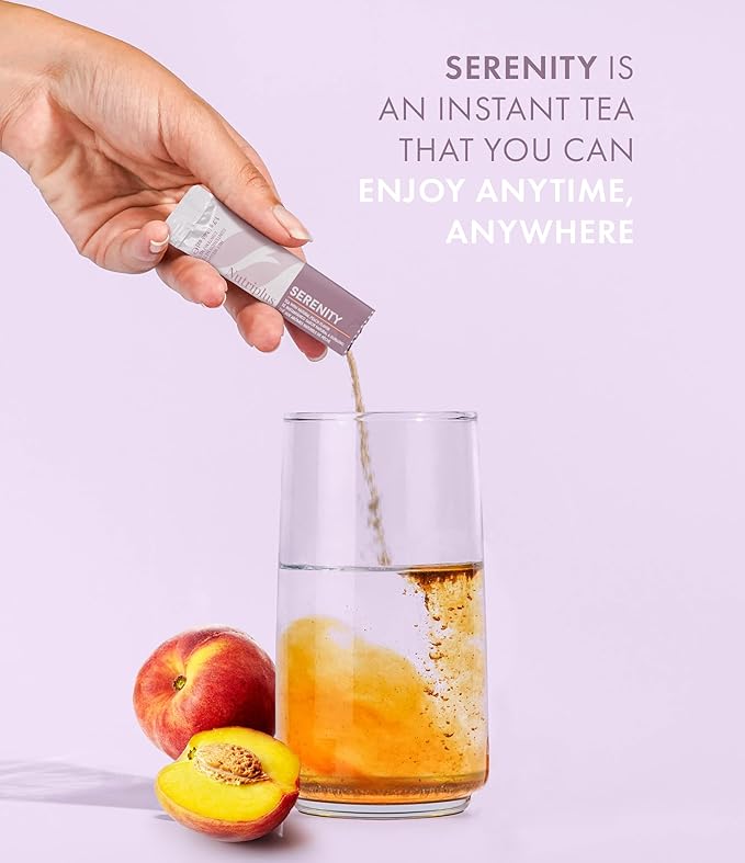 FARMASi Nutriplus Serenity Peach Herbal Tea – Caffeine-Free Instant Fruity Tea Blend Refreshing Hot or Iced Stick Tea 30 Servings