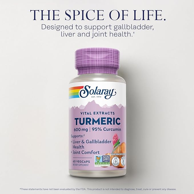 SOLARAY Turmeric Supplement 600mg - Turmeric Root with 95% Curcumin - Joint Support Supplement - Joint Health Gallbladder and Liver Support Non-GMO Vegan Gluten Free 60-Day Guarantee 60 Servings