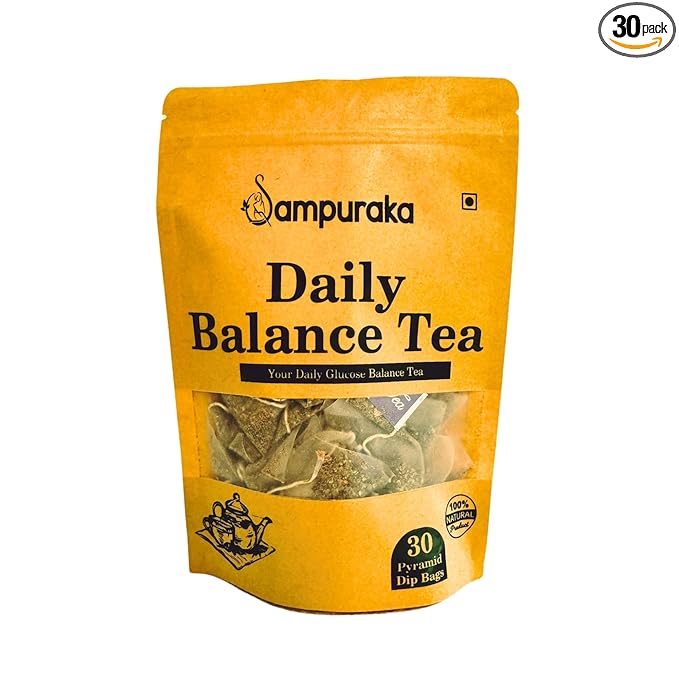 Daily Balance Tea - Natural Herbal Tea with Moringa Gymnema Jamun seeds Cassia Fenugreek Guava leaves Cinnamon - 30 Pyramid Tea Bags (1)