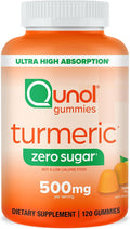 Qunol Zero Sugar Turmeric Gummies Gummy with 500mg Turmeric Curcumin Joint Support Supplement Ultra High Absorption Tumeric Curcumin Vegetarian Gluten Free 120 Count