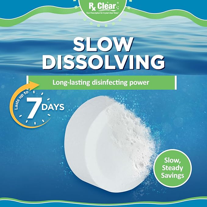 Rx Clear 1 Inch Chlorine Tabs | 35 Pounds | Use Tablets as Bactericide Algaecide &amp Disinfectant in Swimming Pools | Stabilized Long Lasting Slow Dissolving &amp UV Protected
