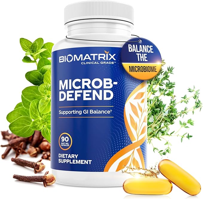 BioMatrix Oil Blend of Thyme Oregano Clove Digestive Supplement for Men and Women GI Repair Softgels | Microb-Defend (90 Capsules)