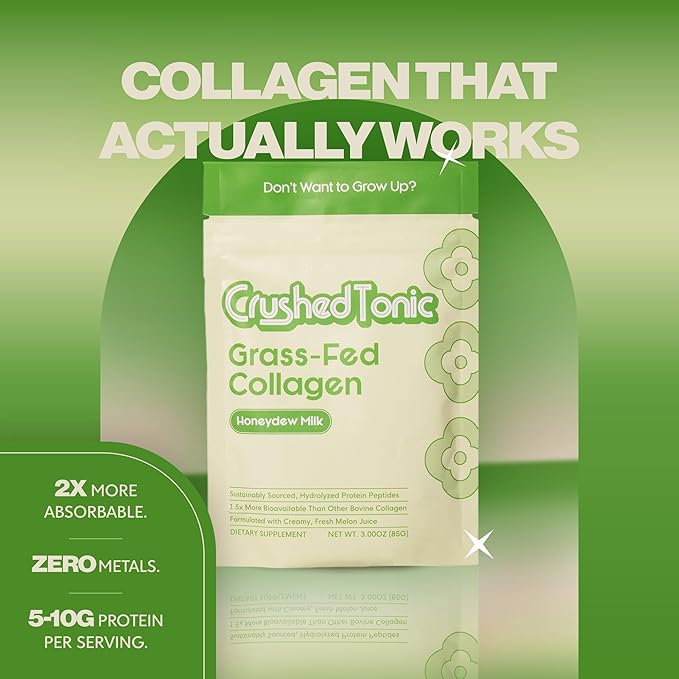Crushed Tonic Marine Collagen Powder Korean Beauty Drink with Hydrolyzed Collagen Peptides for Skin Hair &amp Nails | Gluten-Free Halal &amp Kosher (Honeydew Milk 60 Servings (300 g) Pouch)