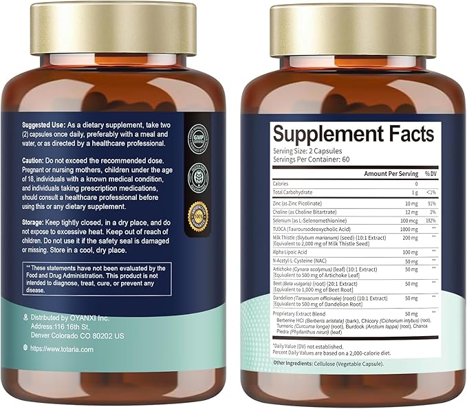 Totaria TUDCA 1000mg Liver Support Supplement with Milk Thistle NAC ALA 80% Silymarin 15-in-1 Extra Strength Bile Salts for Liver Cleanse Detox &amp Repair Gallbladder Non-GMO 120 Capsules