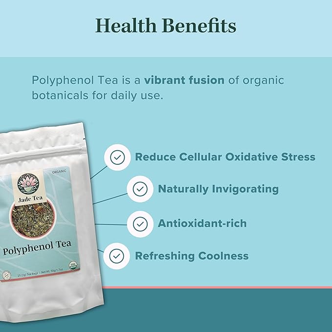 Jade Tea - Organic Polyphenol Tea - Peppermint Leaf Star Anise Clove &amp Butterfly Pea Flower - Antioxidant Rich for Inflammation Support - 25 Count (Pack of 1) - Made In USA