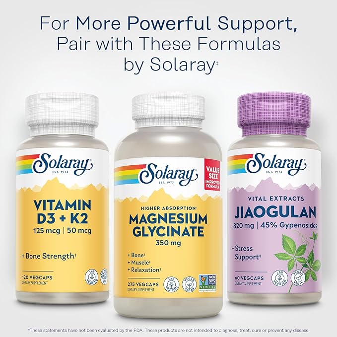 SOLARAY Jiaogulan Root and Rhizome Extract Gynostemma Pentaphyllum Stress Support and Antioxidants Supplement - Vegan Lab Verified - 60 Day Money-Back Guarantee 30 Servings 60 VegCaps