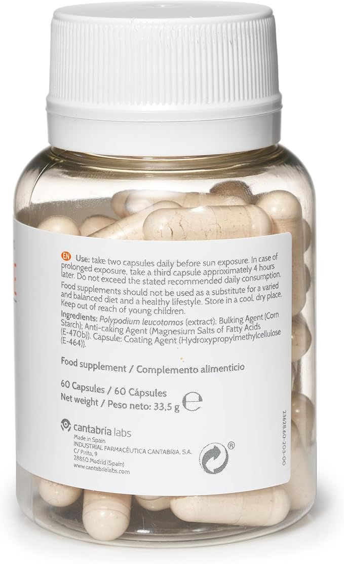 CANTABRIA LABS Heliocare Dietary Supplement: 240mg Polypodium Leucotomos Extract Pills - Antioxidant Rich Formula with Fernblock and PLE Technology - 60 Veggie Capsules