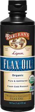 Barlean's Organic Lignan Omega 3 Flaxseed Oil Liquid Supplement for Men and Women Cold Press Flax Seeds 7230mg ALA Fatty Acid Vegan and Gluten Free 16 oz