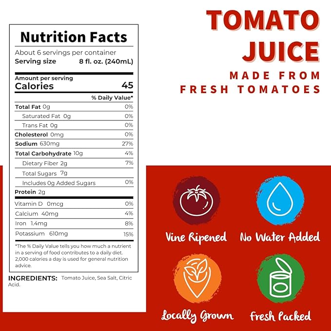 Dei Fratelli Tomato Juice Vine Ripened Not from Concentrate 46oz (6 pack)