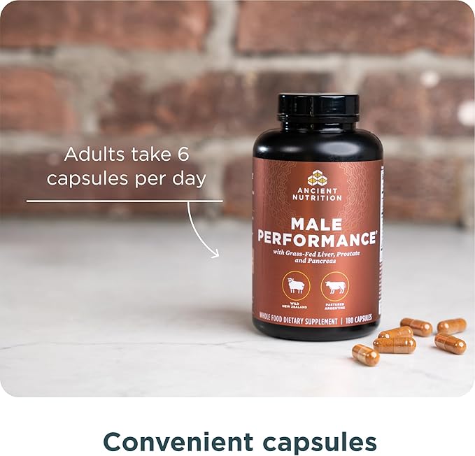 Ancient Nutrition Organ Supplements for Men Grass-Fed and Wild Organ Complex Capsules Liver Prostate Pancreas Supports Male Performance Healthy Aging 180 Ct