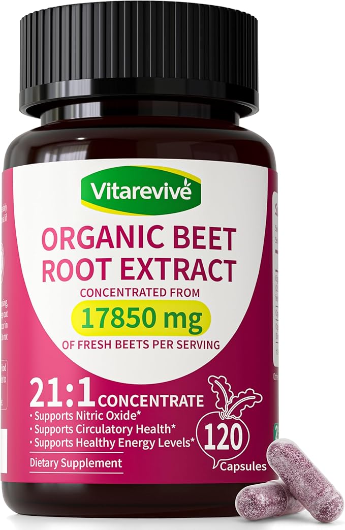 Organic Beet Root Capsules with Beetroot Extract 17850mg 21:1 Concentrated Beetroot Supplement Supports Circulation and Nitric Oxide from Beet Root Powder Extract 120 Count