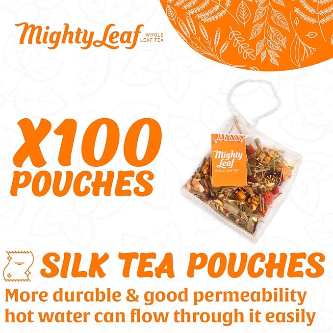 Mighty Leaf Chamomile Citrus Herbal Tea – 100 Count Tea Pouches – Caffeine-Free Blend with Chamomile Orange Peel &amp Lemongrass – Calming Herbal Tea for Relaxation &amp Sleep Support