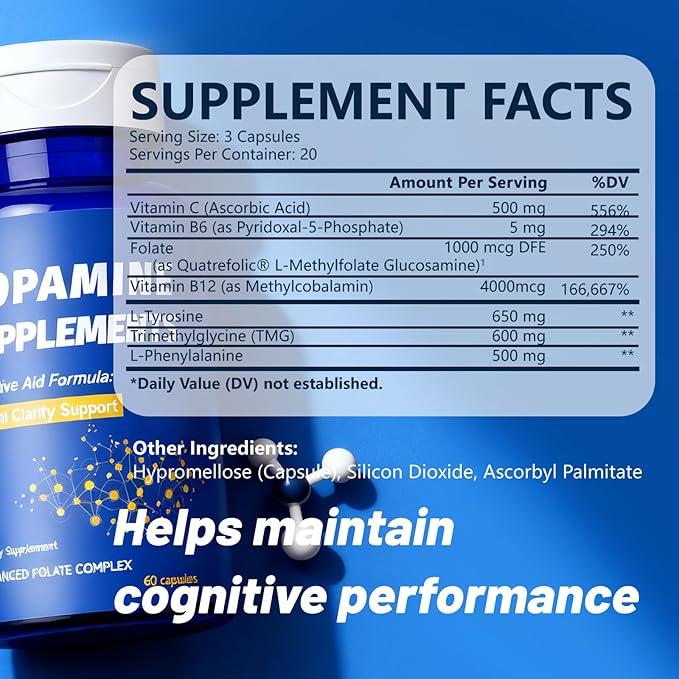 Dopamine Brain Food Supplement - Enhanced Focus &amp Mental Clarity Brain Energy &amp Neurotransmitter Support (1)