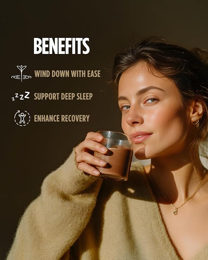 Calm Nighttime Magnesium Hot Cocoa – Melatonin-Free Natural Sleep Support Drink Mix with Reishi Mushroom Chamomile L-Theanine &amp L-Tryptophan – Calm Cinnamon Cocoa 20 Servings