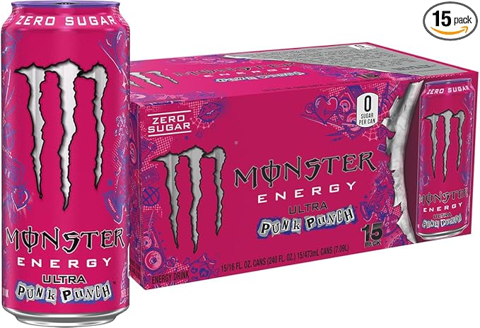 Monster Energy Ultra Punk Punch Sugar Free Energy Drink 16 Ounce (Pack of 15)