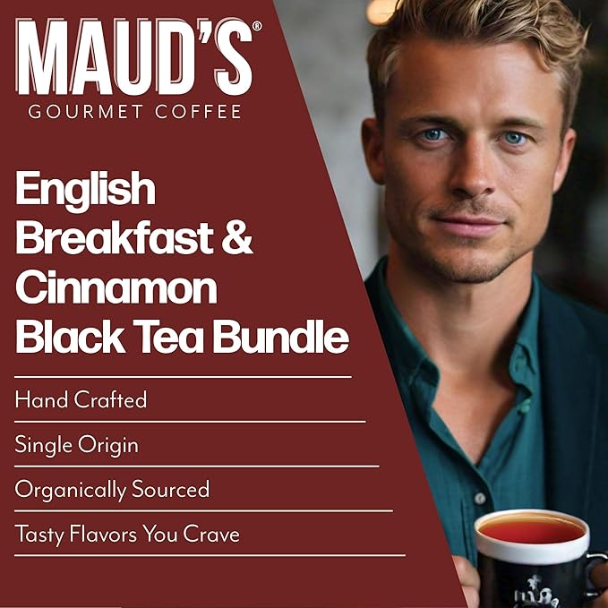 Maud's Organic Cinnamon Black Tea &amp Organic English Breakfast Black Tea Pods Bundle 46 ct Single Serve Tea Pods – 100% Gourmet Blended Tea Leaves Compatible with Keurig K Cups Maker