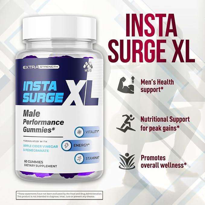 Insta Surge XL Gummies Official InstaSurge XL Gummys with All Natural Ingredients Insta SurgeXL Advanced Health Support Supplement Maximum Strength Active Lifestyle Multivitamin Gummys (60 Gummies)