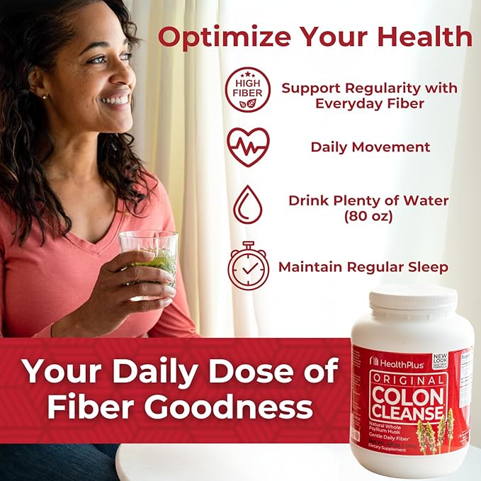 Health Plus Colon Cleanse Digestive Support | All Natural Daily Fiber for Toxin Elimination To Reduce Bloating | Supports Heart Health | 48 Ounces 194 Servings