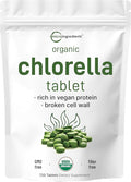 Organic Chlorella Tablets 500mg Per Tablet 720 Tabs (360 Grams) 4 Months Supply Broken Cell Wall Rich in Vegan Protein &amp Vitamins No Filler No Additives &amp Non-GMO | Pure Green Algae Sup