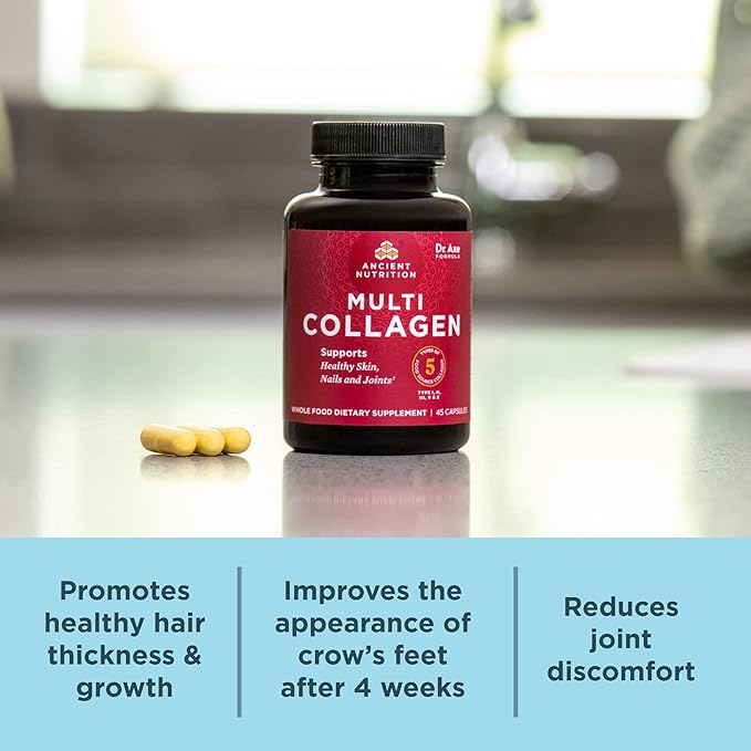 Ancient Nutrition Multi Collagen Peptides Protein Powder Unflavored 40 Servings + Multi Collagen Peptides Protein Capsules 45 Count