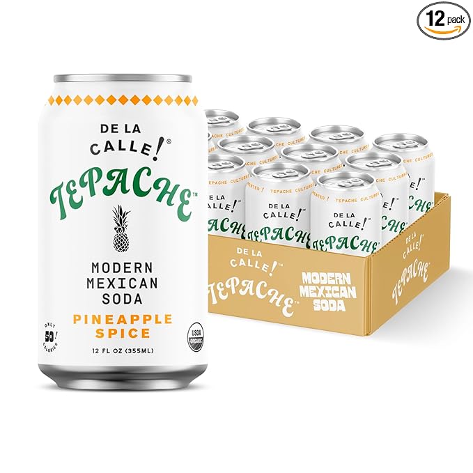 De La Calle Tepache - Pineapple Spice - Modern Mexican Soda - Craft Fermented Pineapple Sparkling Beverage - Certified Organic Antioxidant Rich Non-Alcoholic Healthy Soda Low Sugar Low Calorie N