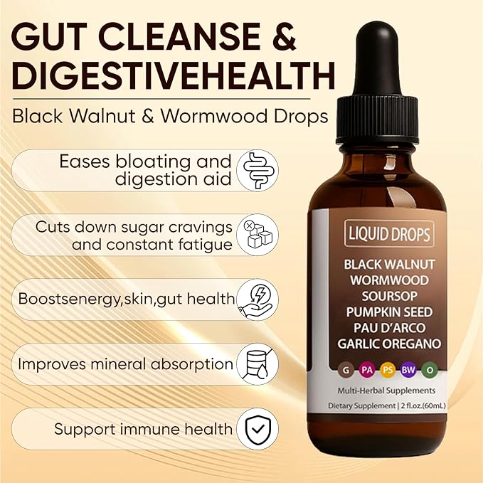 Vello Black Walnut Wormwood Gut Cleanse Wormwood Black Walnut Clove Drops Gentle Gut Cleanse &amp Health &amp Absorption with Pumpkin SeedPAU D'arco Soursop (1)