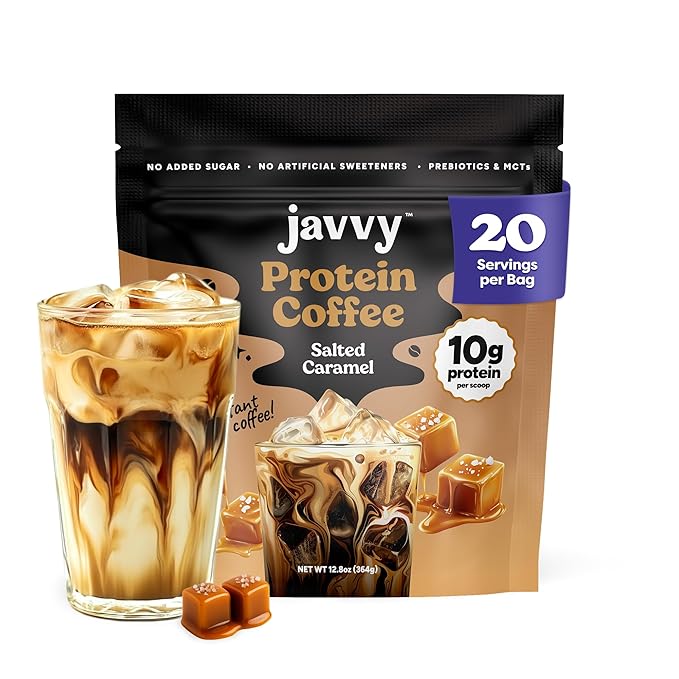 Salted Caramel Protein Iced Coffee - Premium Whey Protein &amp Instant Iced Coffees - 100% Natural Cold Brew - Zero Artificial Flavors &amp Sweeteners 80 mg Caffeine No Added Sugar 20 Servings