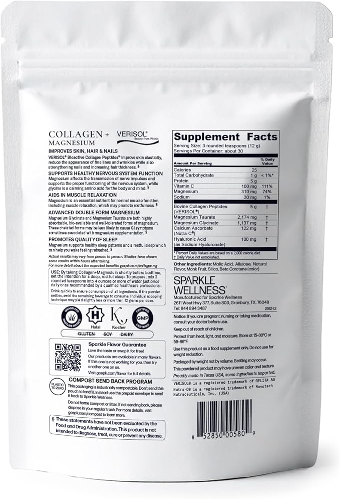 Collagen + Magnesium | VERISOL Bioactive Collagen Peptides Magnesium Glycinate &amp Taurate Salts | Lauren Roxburgh Rest + Restore | Calming Nightly Beauty Routine (Ginger Lime) [30 Serves]