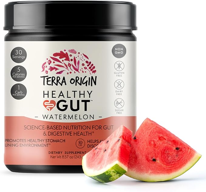 TERRA ORIGIN Healthy Gut Watermelon | 30-Servings with L-Glutamine Zinc Glucosamine Slippery Elm Bark Marshmallow Root and More!