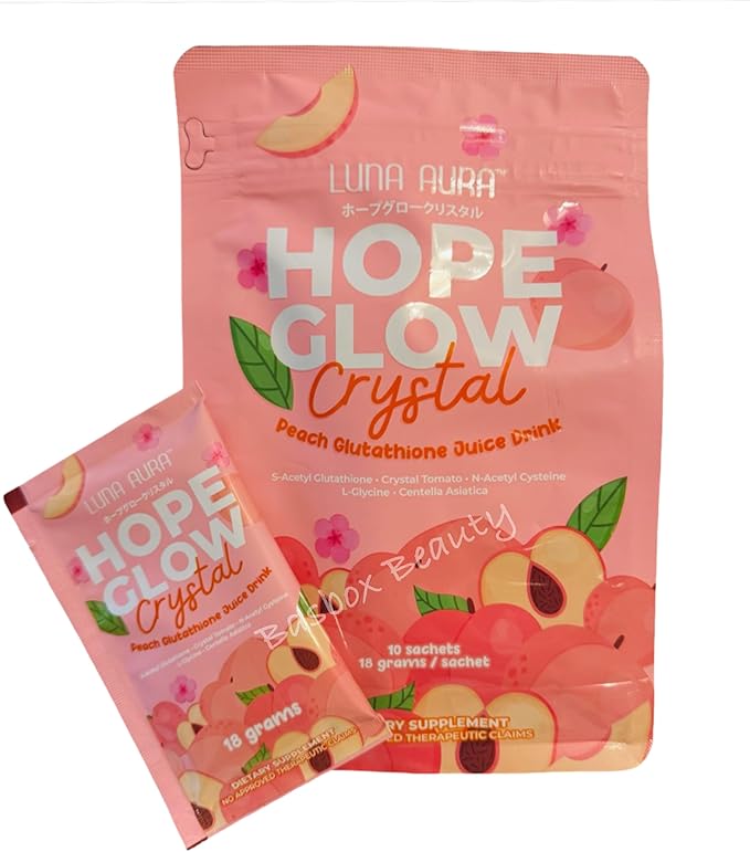 Luna Aura Hope Glow Crystal Peach Glutathione Juice Drink 10 Sachets