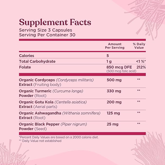 Four Sigmatic Memory Capsules | Reduce Brain Fog &amp Improve Memory | Nootropic Supplement for Brain Support with Cordyceps Mushroom Gotu Kola Turmeric Ashwagandha &amp Folate | 30 Servings