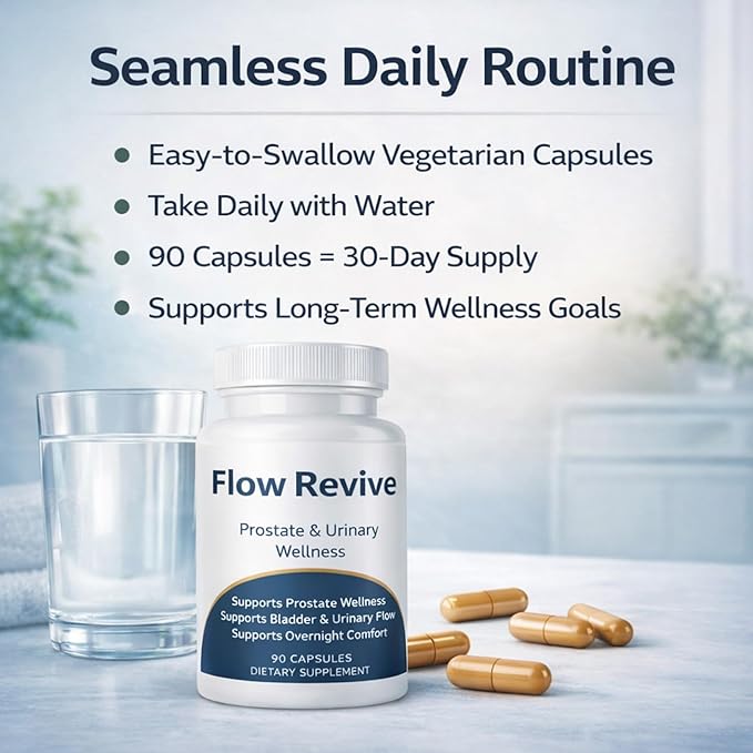 Flow Revive Prostate Wellness Supplements for Men Prostate Support Capsules with Saw Palmetto Quercetin &amp Pumpkin Seed Supports Healthy and Daily Comfort 90 Vegetarian Capsules (1)