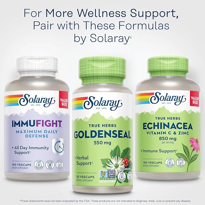 SOLARAY Goldenseal Root Capsules - 550 mg Golden Seal Herbal Supplements for Wellness Support Vegan No Gluten for Adults - 50 Count VegCaps