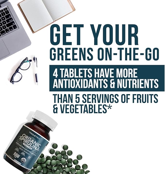 Organic Spirulina Tablets (360 Tablets) - Made with Parry® Spirulina The Best Spirulina in the World Highest Nutrient Density - Non-Irradiated 3 Organic Certifications (90 Servings)