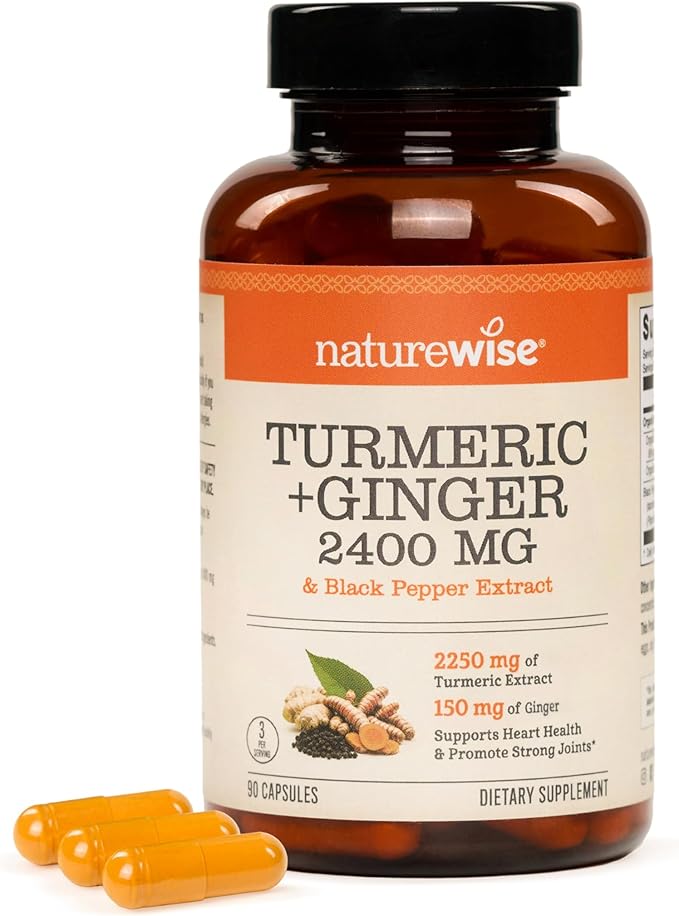 NatureWise Turmeric Curcumin + Ginger 2400 mg - Ultra High Curcuminoids 2100 mg - Turmeric Extract + Ginger - Extra Strength &amp Absorption - Vegan Non-GMO - 90 Count[30-Day Supply]