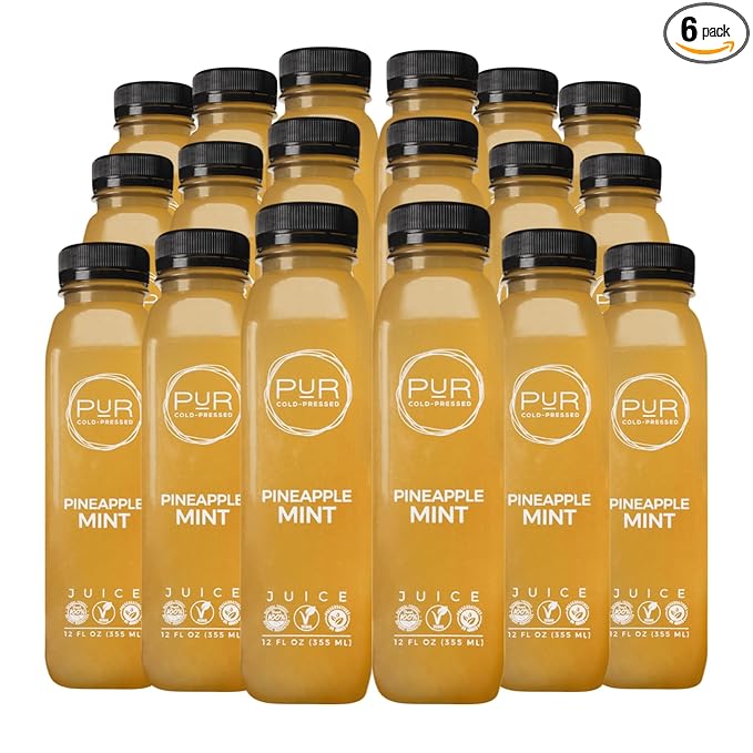 PUR Cold-Pressed Juice – Pineapple Mint 6 Pack – Apple Juice Pineapple &amp Mint – Refreshing Drink Supports Wellness Digestion and Cleanse Days – Raw Pressed at Source