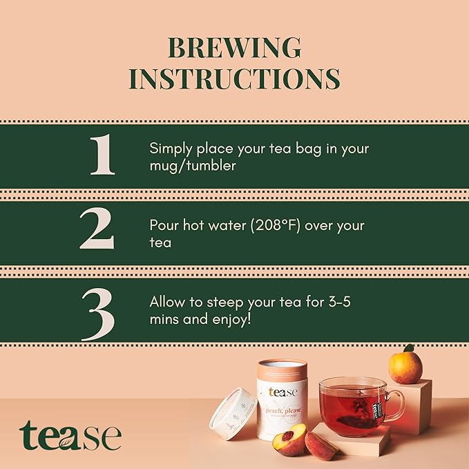 Tease Tea Peach Herbal Tea - Peach Please Caffeine Free Tea Made with Organic Peaches Hibiscus Flowers and Rosehip Hibiscus Tea Blend For Juicy Fresh Hydration And Glowing Skin