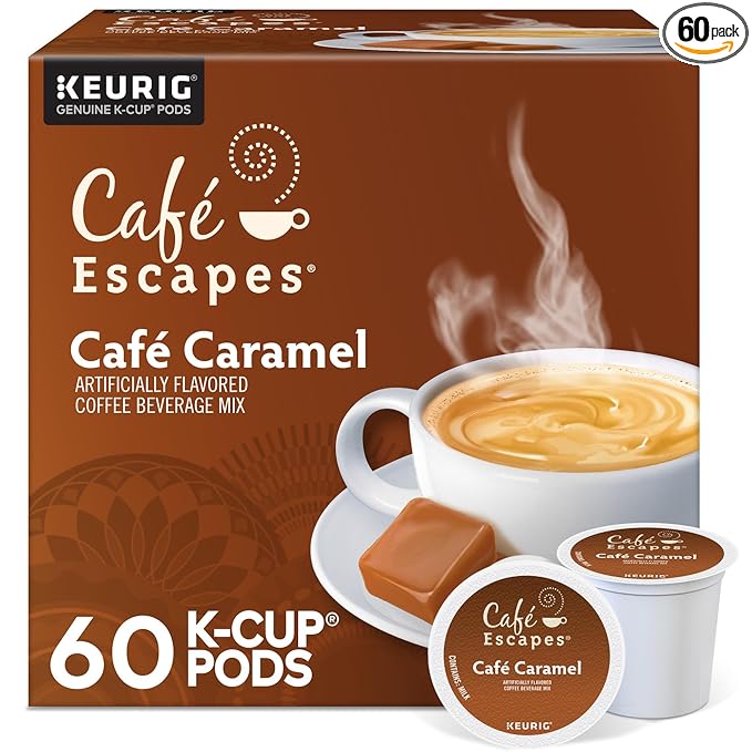 Café Escapes Café Caramel Coffee Beverage Single-Serve K-Cup Pods 60 Count