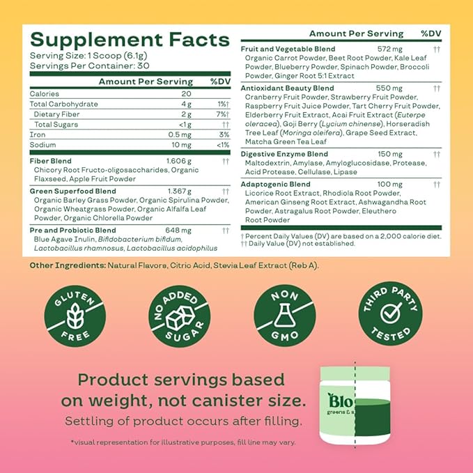 Bloom Nutrition Superfood Greens Powder Digestive Enzymes with Probiotics and Prebiotics Gut Health Bloating Relief for Women Chlorella Juice Mix w/Beet Root Powder 30 SVG Orange Passionfruit