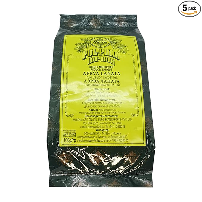 Mlesna Polpala Pure Ceylon Herbal Tea 100g Health Drink (Aerva Lanata) X 05 Pack