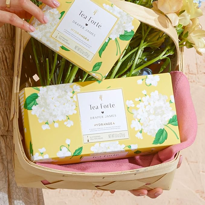 Tea Forte Premium Petite Presentation Box Gift Set Sampler 10 Count 2 of Each Blend Individually Wrapped Handcrafted Pyramid Infuser Bags Hydrangea