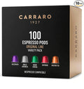 CARRARO Variety Pack - 100 Espresso Capsules Compatible with Nespresso Original Line Machines - Medium &amp Dark Roast Coffee Pods Aluminum Capsules 10 Packs Made in Italy (Premium Gift Box Not Inc